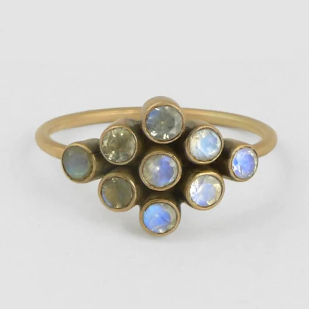 Jane Diaz | 9 Stone Rainbow Moonstone Ring Gold