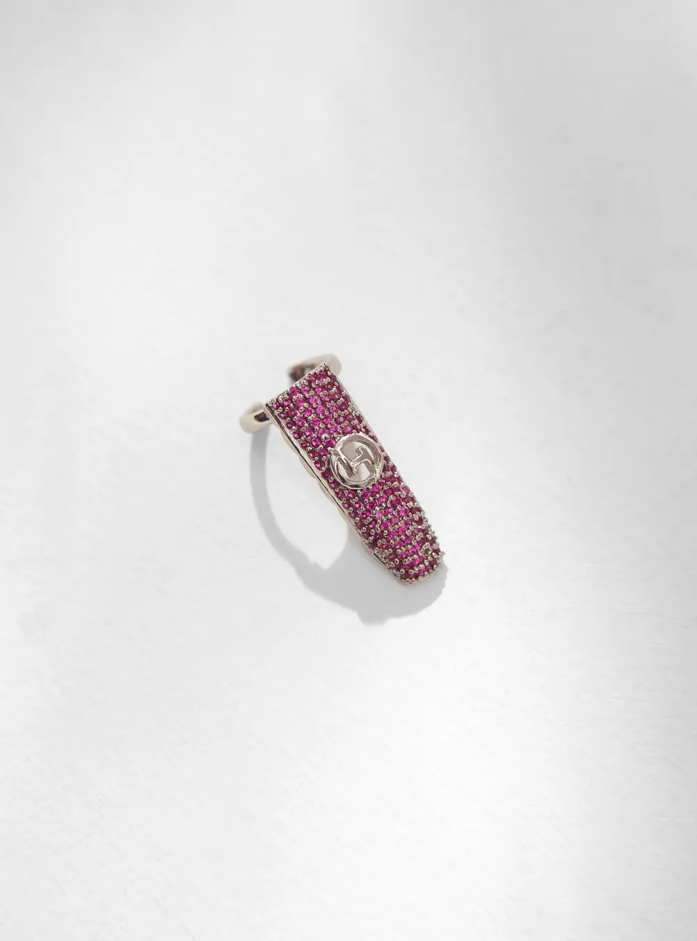 Jewelled Monogram Fingertip Ring In Fuscia Pink