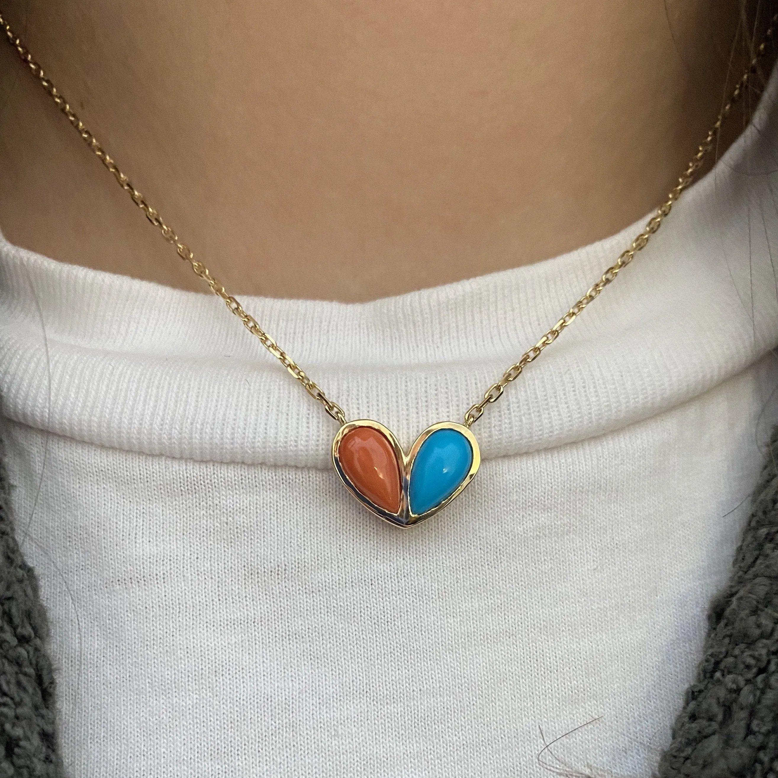 Jumbo Sweetheart Necklace Coral & Turquoise