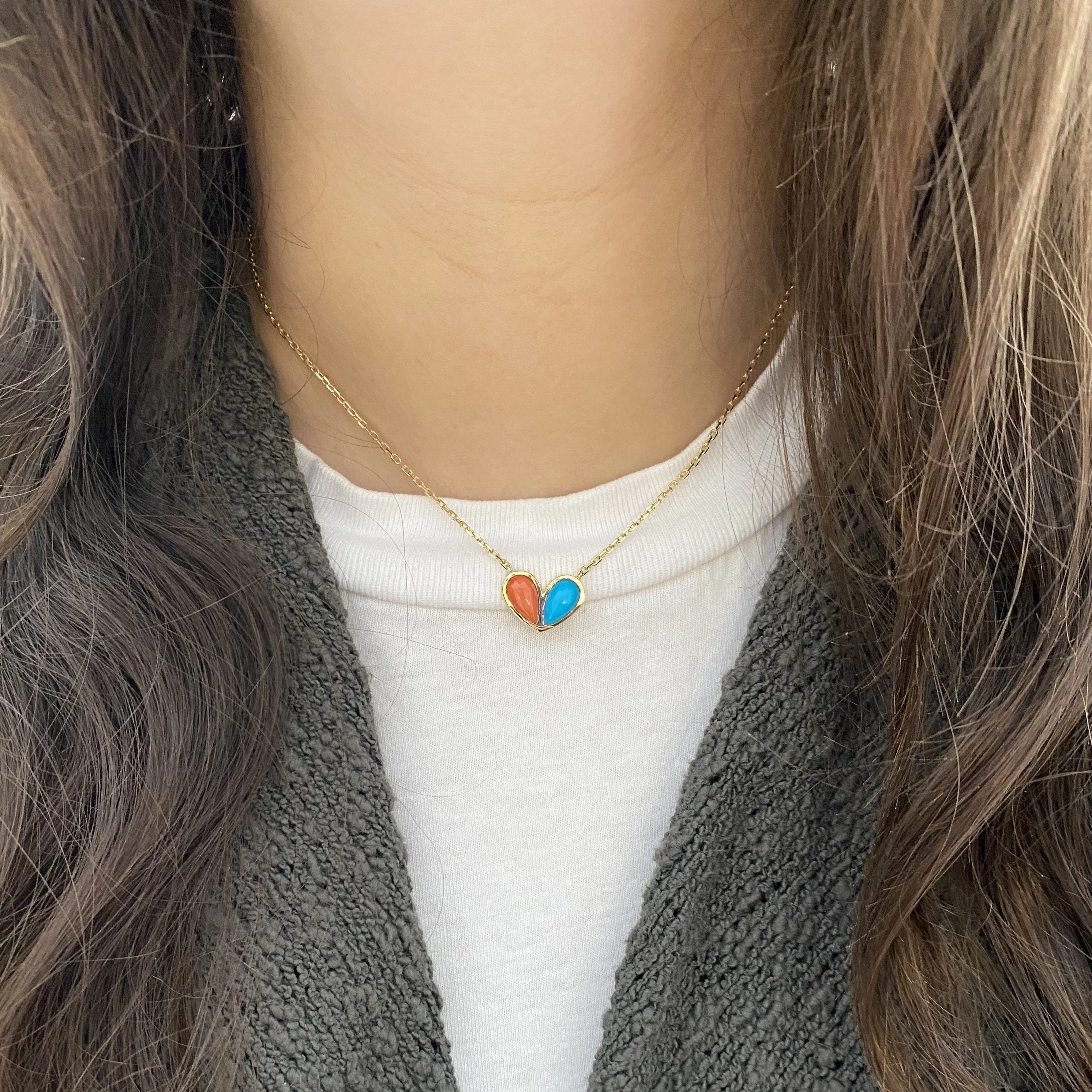 Jumbo Sweetheart Necklace Coral & Turquoise