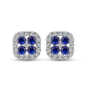 KATARINA Diamond and Blue Sapphire Cluster Stud Earrings (1 1/2 cttw)