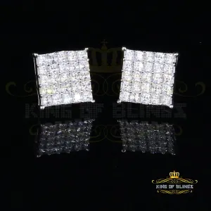 King of Blings- 925 White Silver Screw Back 2.25ct Cubic Zirconia Women Hip Hop Square Earrings