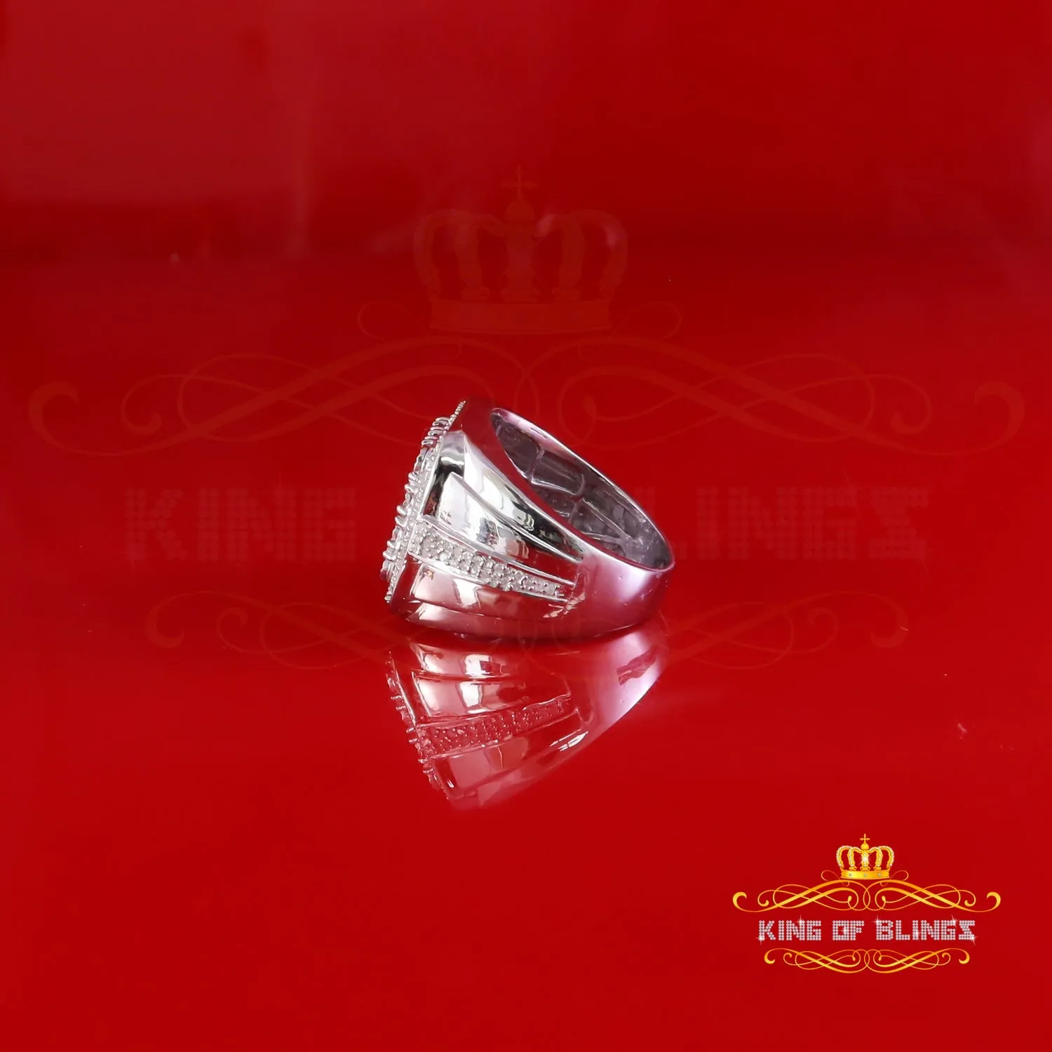 King Of Bling's Big Look Sterling White Silver Real Diamond 0.50ct Square Rings Men Size 10