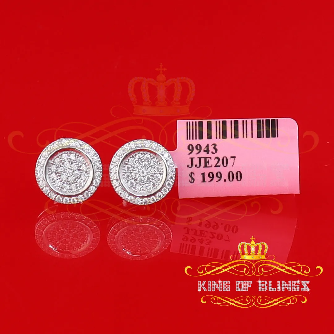 King of Blings- Elegant White 925 Silver Screw Back 0.69ct Cubic Zirconia Round Womens Earrings