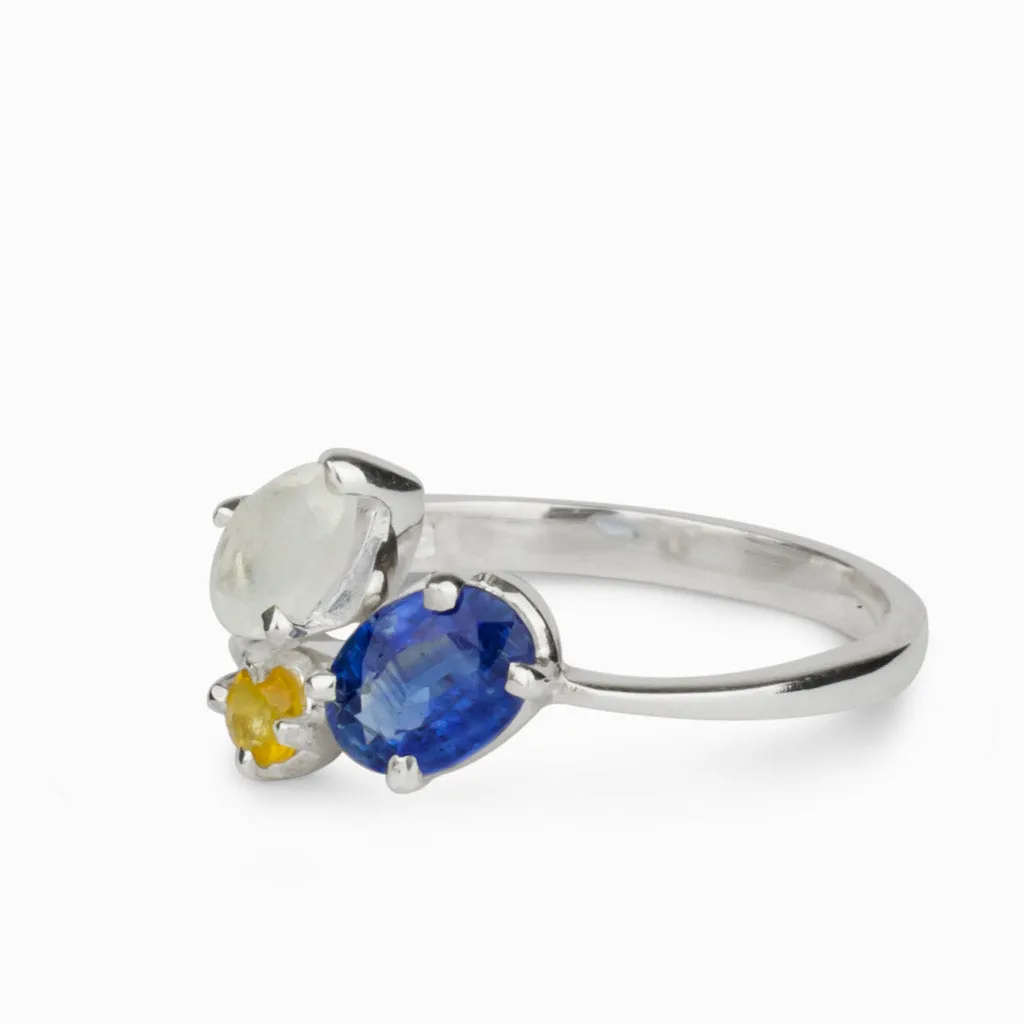 Kyanite, Rainbow Moonstone & Citrine Ring