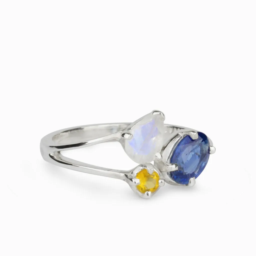 Kyanite, Rainbow Moonstone & Citrine Ring