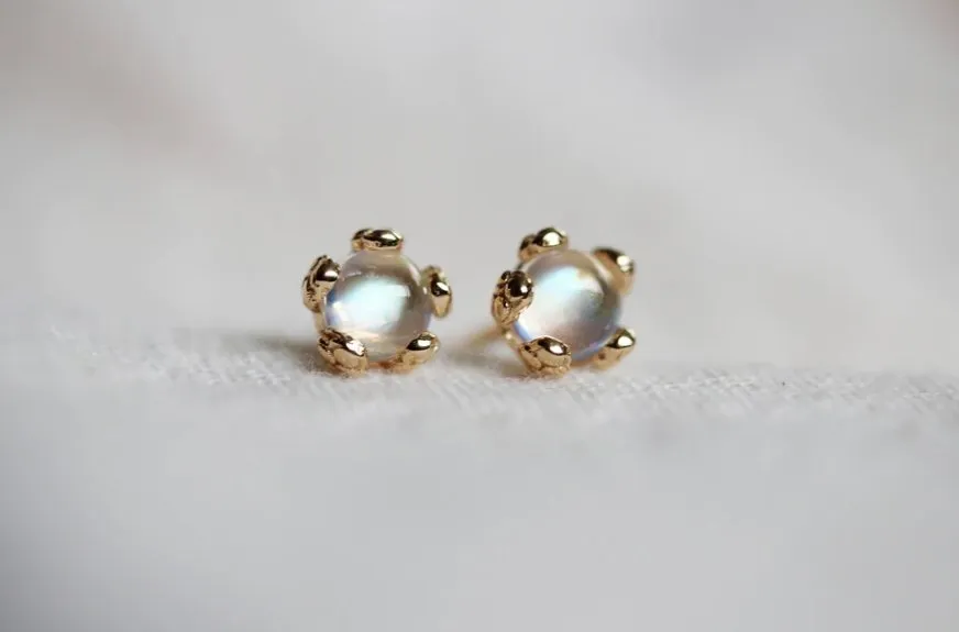 Little Gold Tiny Flower Studs (Moonstone)