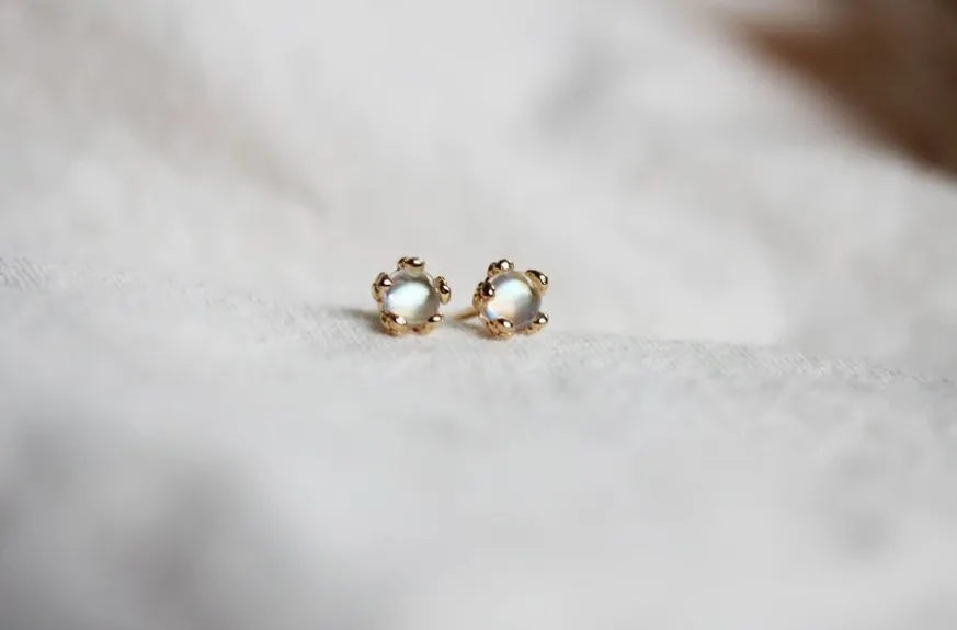 Little Gold Tiny Flower Studs (Moonstone)