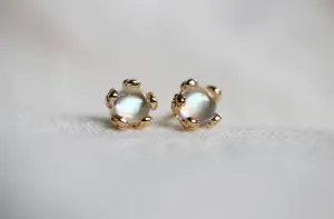 Little Gold Tiny Flower Studs (Moonstone)