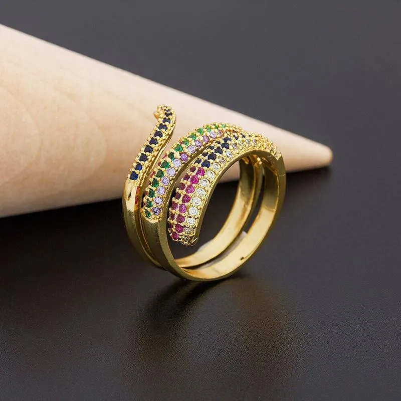 Luxurious Spiral Ring with Colorful Zircon