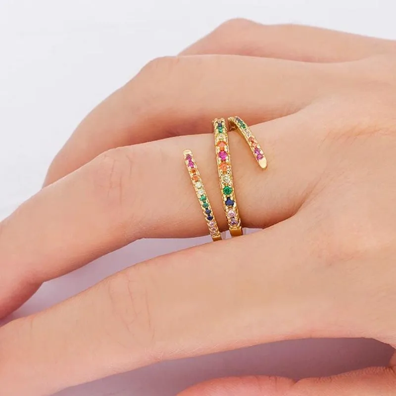 Luxurious Spiral Ring with Colorful Zircon