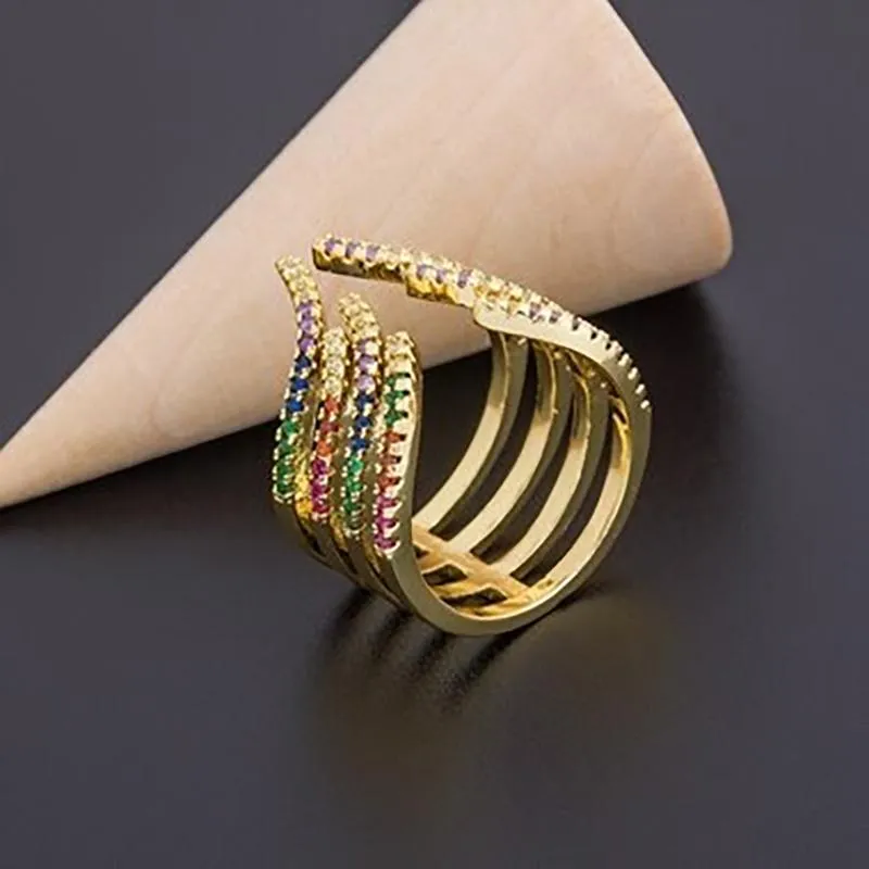 Luxurious Spiral Ring with Colorful Zircon