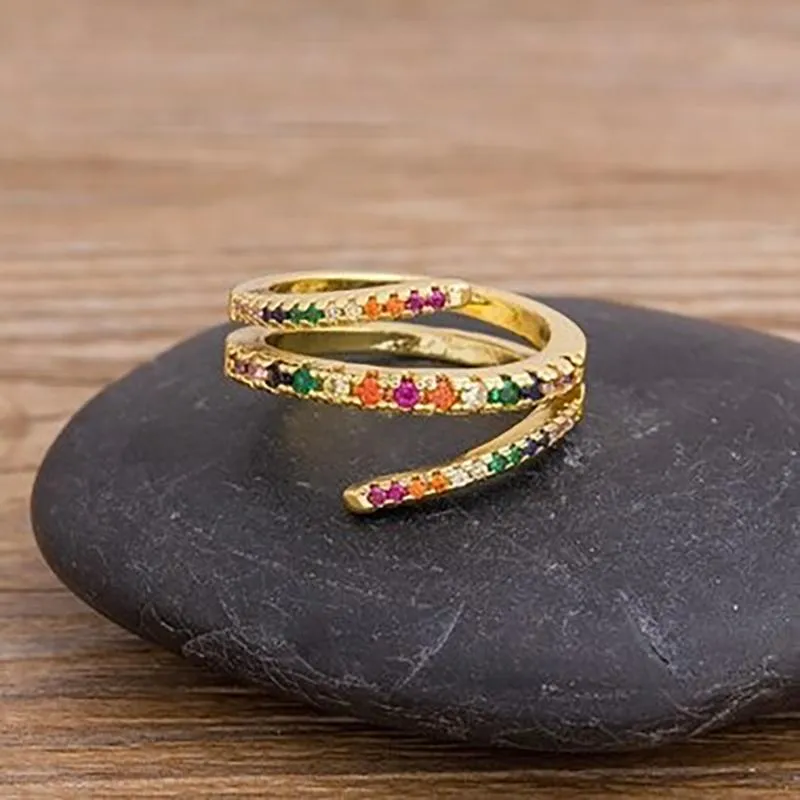 Luxurious Spiral Ring with Colorful Zircon