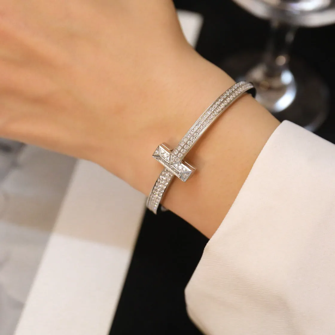 Luxury Full Diamond Wide TT Letter Bracelet