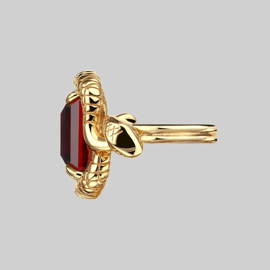 MALICE. Garnet CZ Coiled Snake Cocktail Ring - Gold