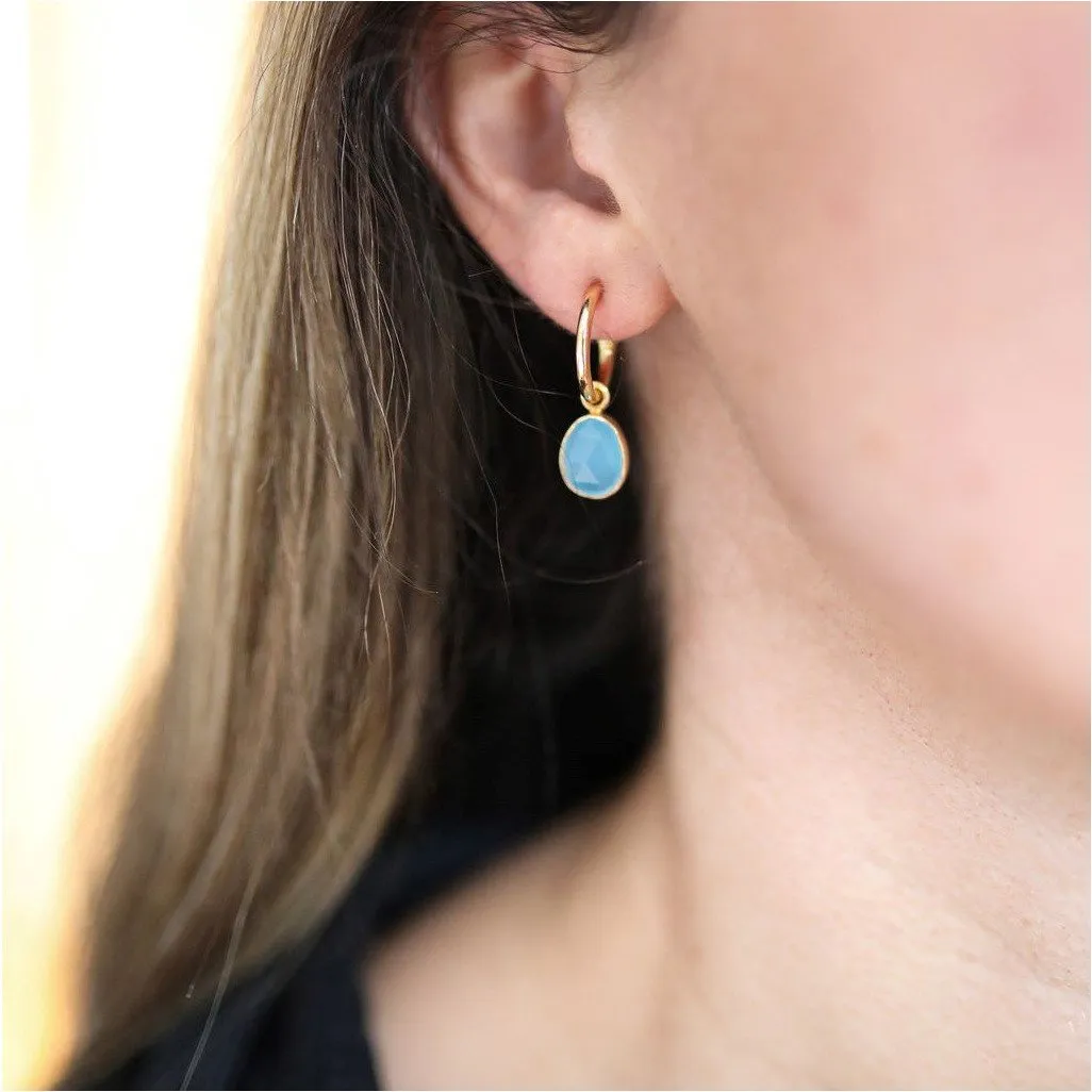 Manhattan Gold & Blue Chalcedony Interchangeable Gemstone Earrings