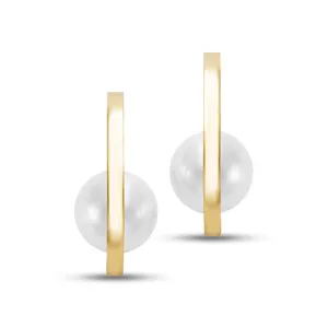 Mastoloni 8-8.5mm Freshwater Cultured Pearl Half Moon Earring in 14K Yellow Gold