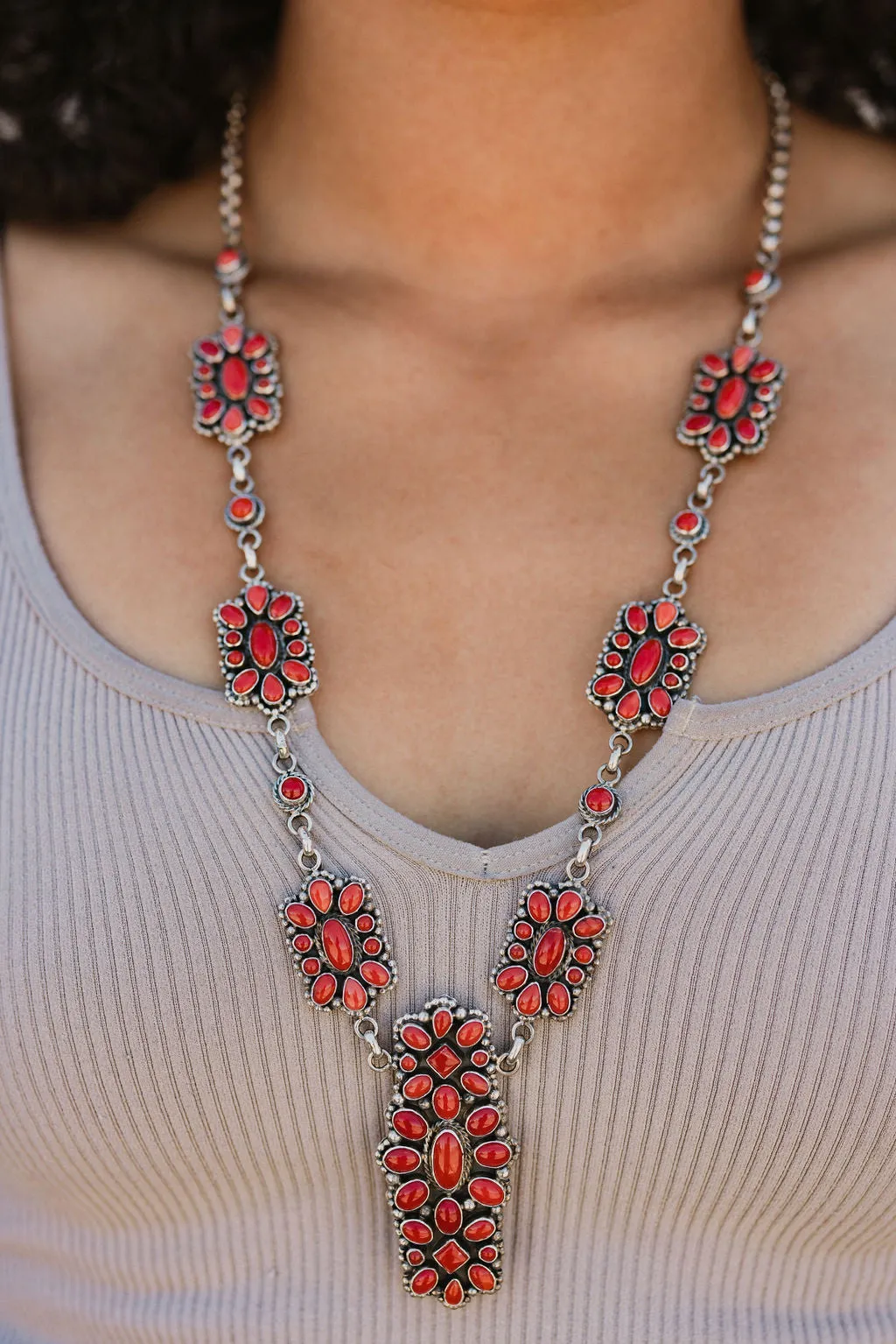 Mediterranean Coral Necklace and Earring Set