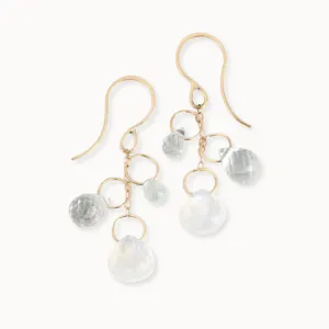 Melissa Joy Manning 14k Gold Aquamarine, White Topaz   Rainbow Moonstone Triple Drop Chain Earrings