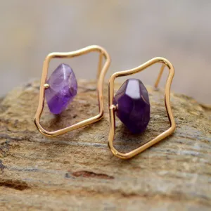 'Midhang' Amethyst Irregular Stud Earrings