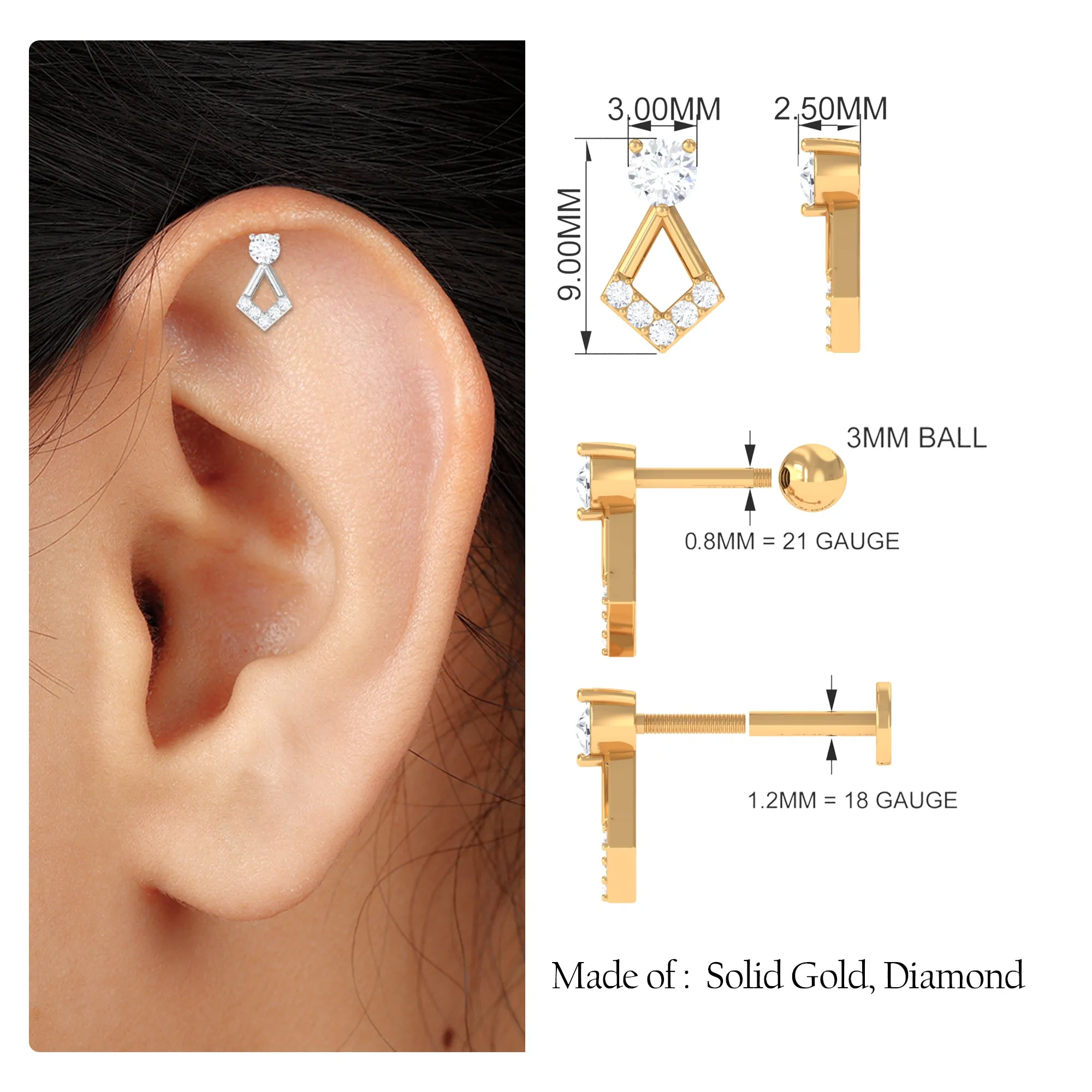 Minimalist Moissanite Unique Geometric Earring in Gold