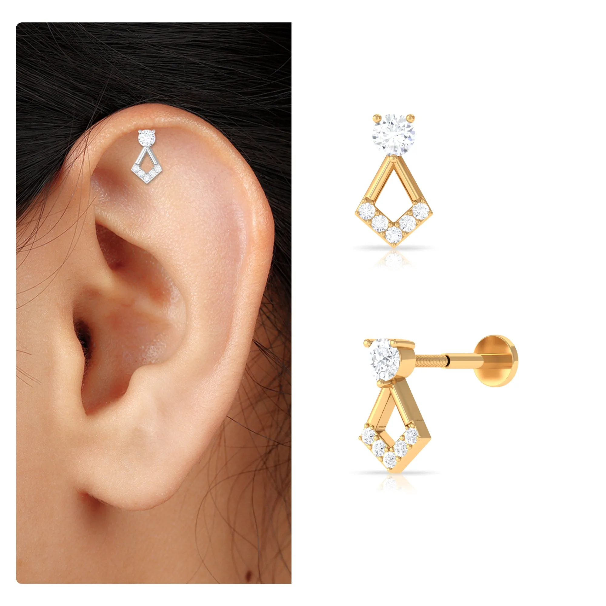 Minimalist Moissanite Unique Geometric Earring in Gold