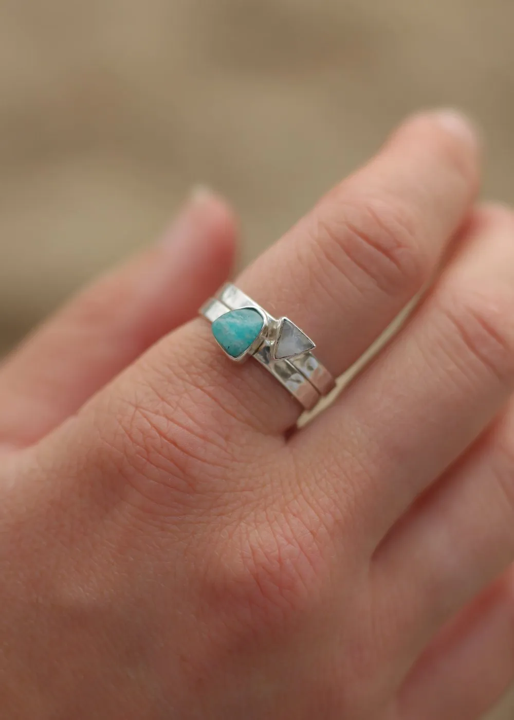 Moonstone & Amazonite Stacking Ring Set