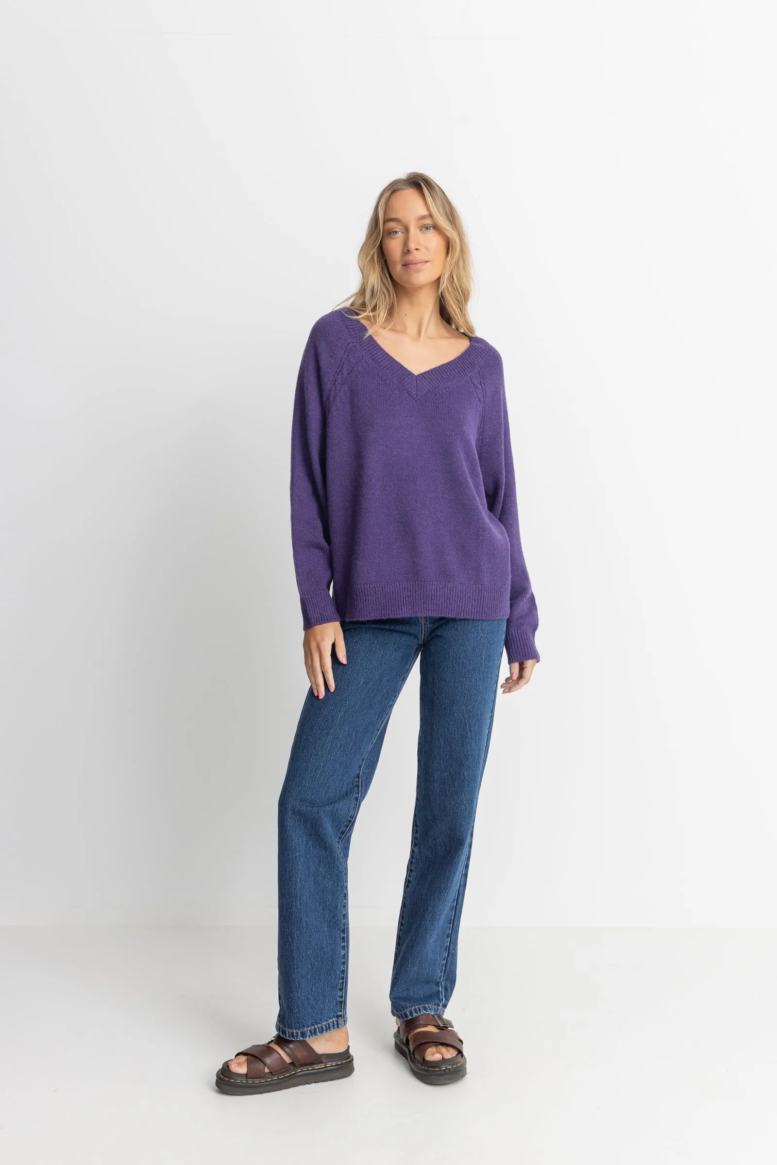 Moonstone Oversized V Neck Knit Plum