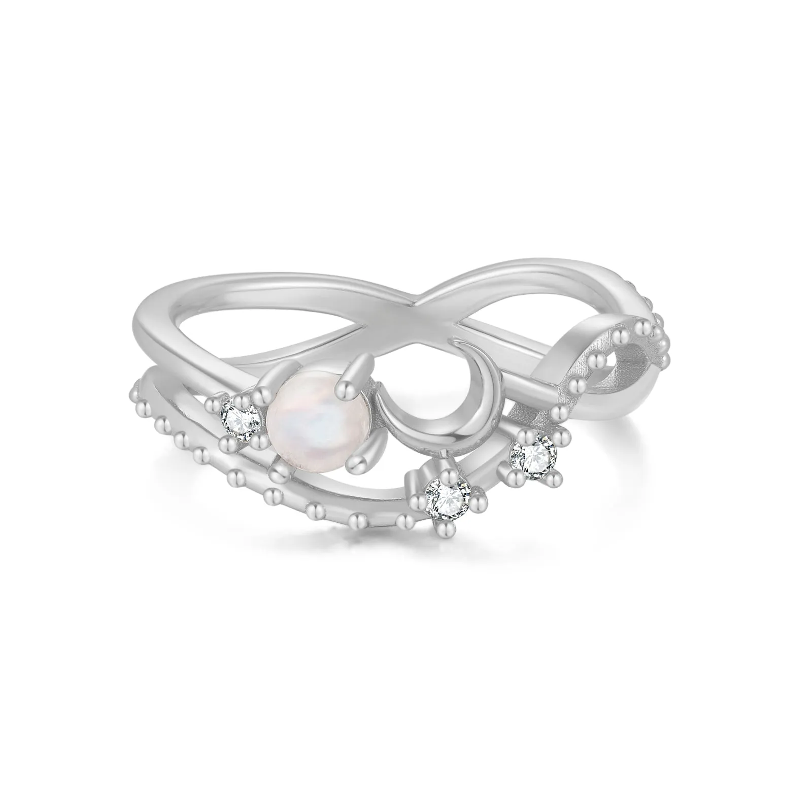 Moonstone Silver Cross Over Ring - Luna