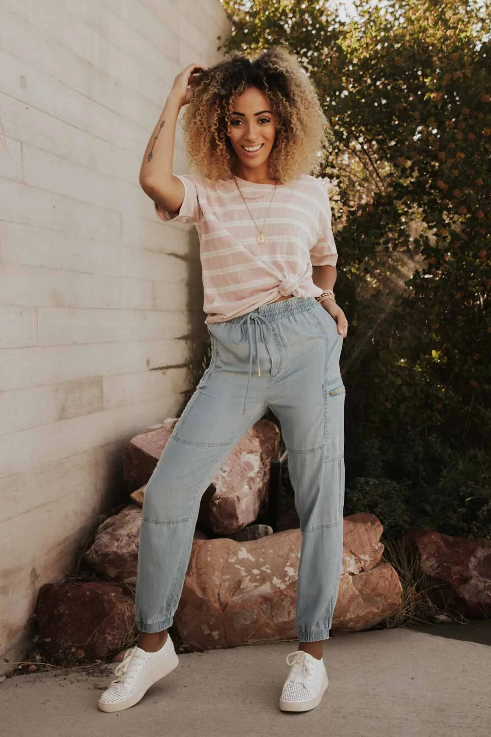 Moonstone Striped Tee in Pink