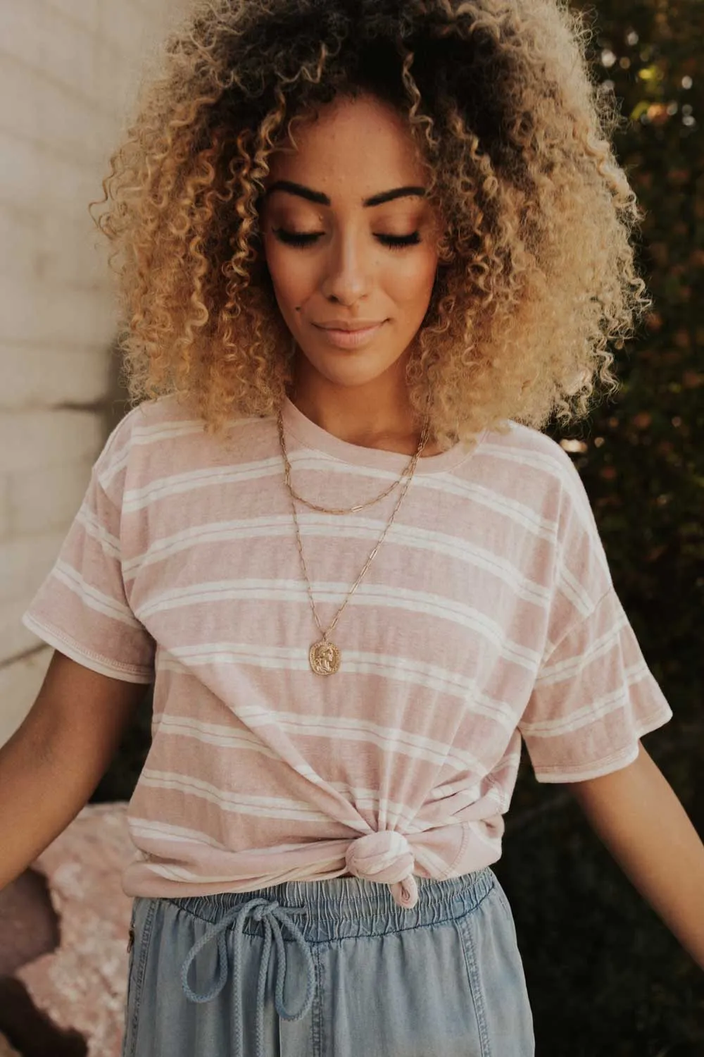 Moonstone Striped Tee in Pink