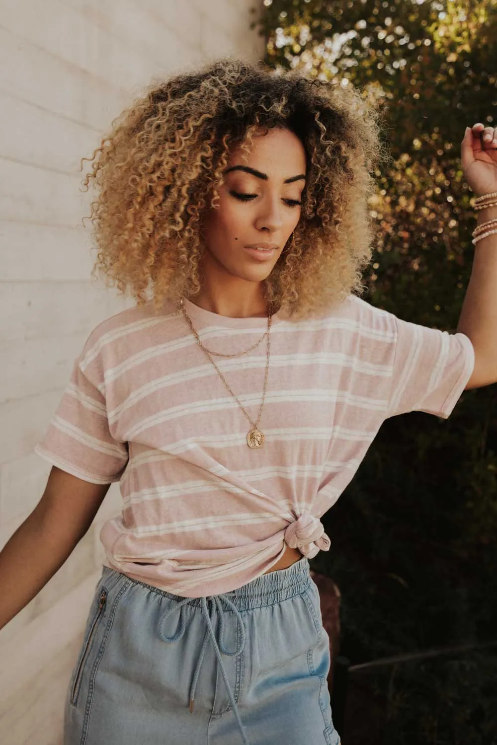 Moonstone Striped Tee in Pink