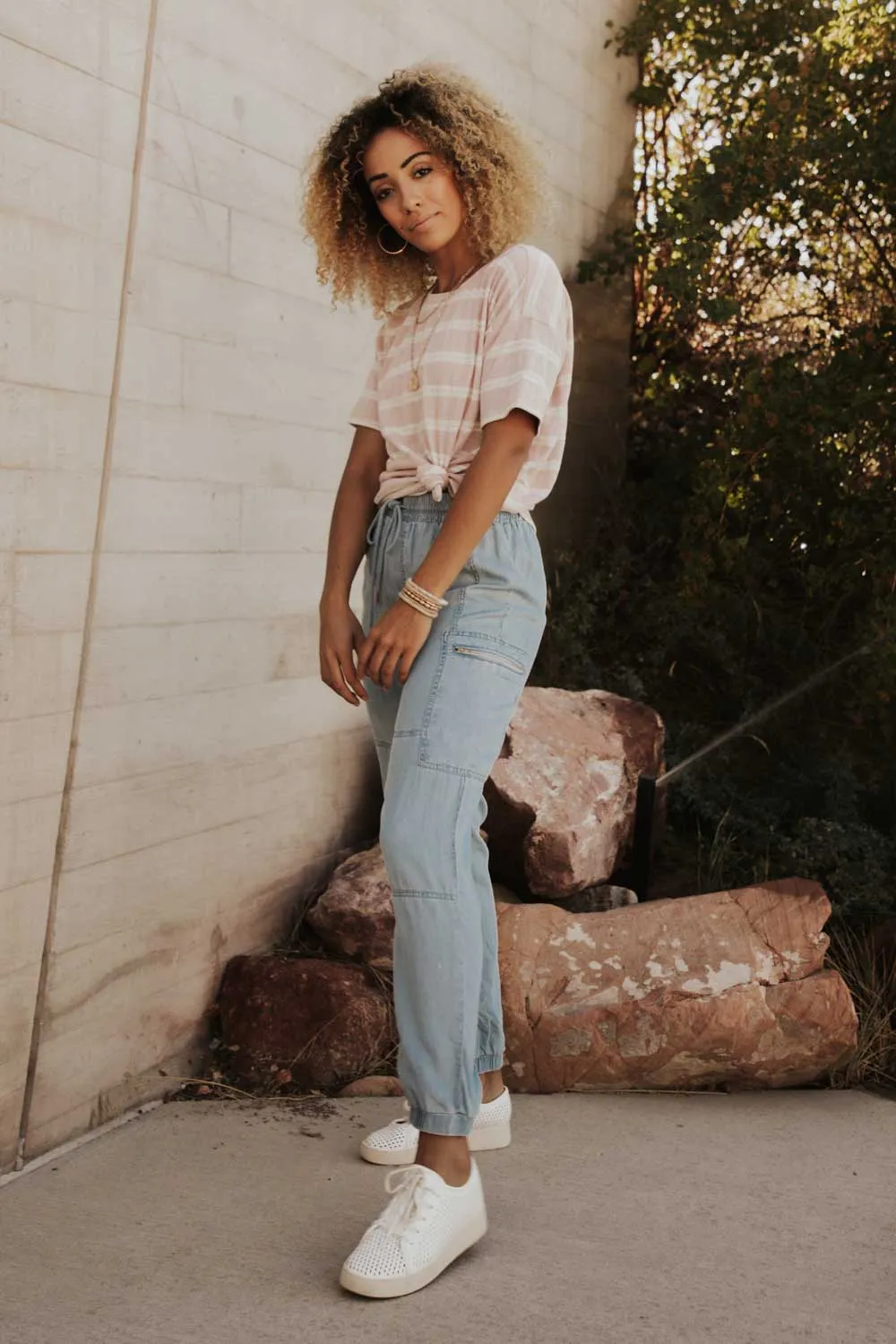 Moonstone Striped Tee in Pink