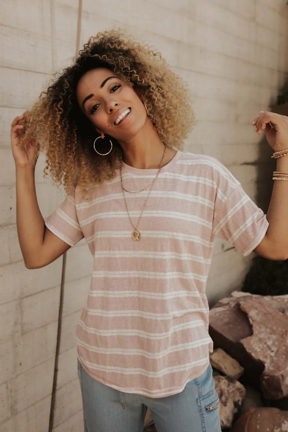 Moonstone Striped Tee in Pink