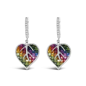 Multi-color Sapphire & Diamond Heart Earrings