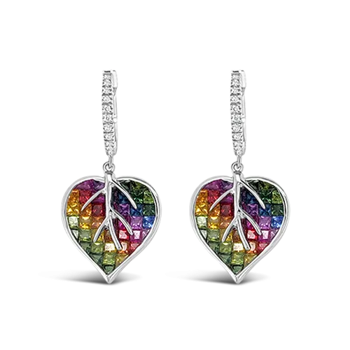 Multi-color Sapphire & Diamond Heart Earrings