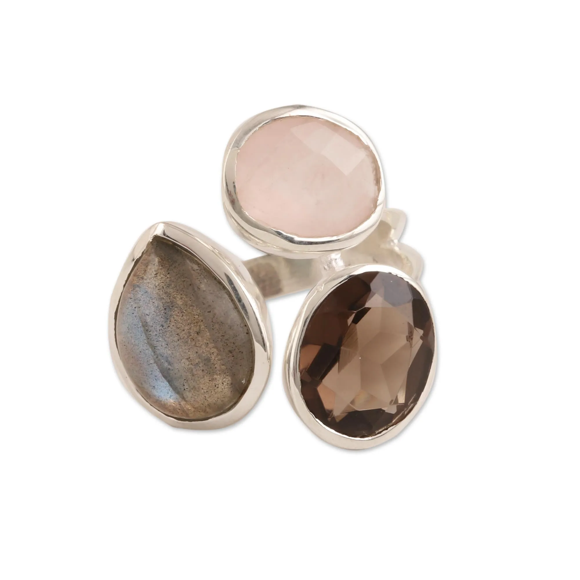 Multi-Gemstone Cocktail Ring from India - Joyful Trio | NOVICA