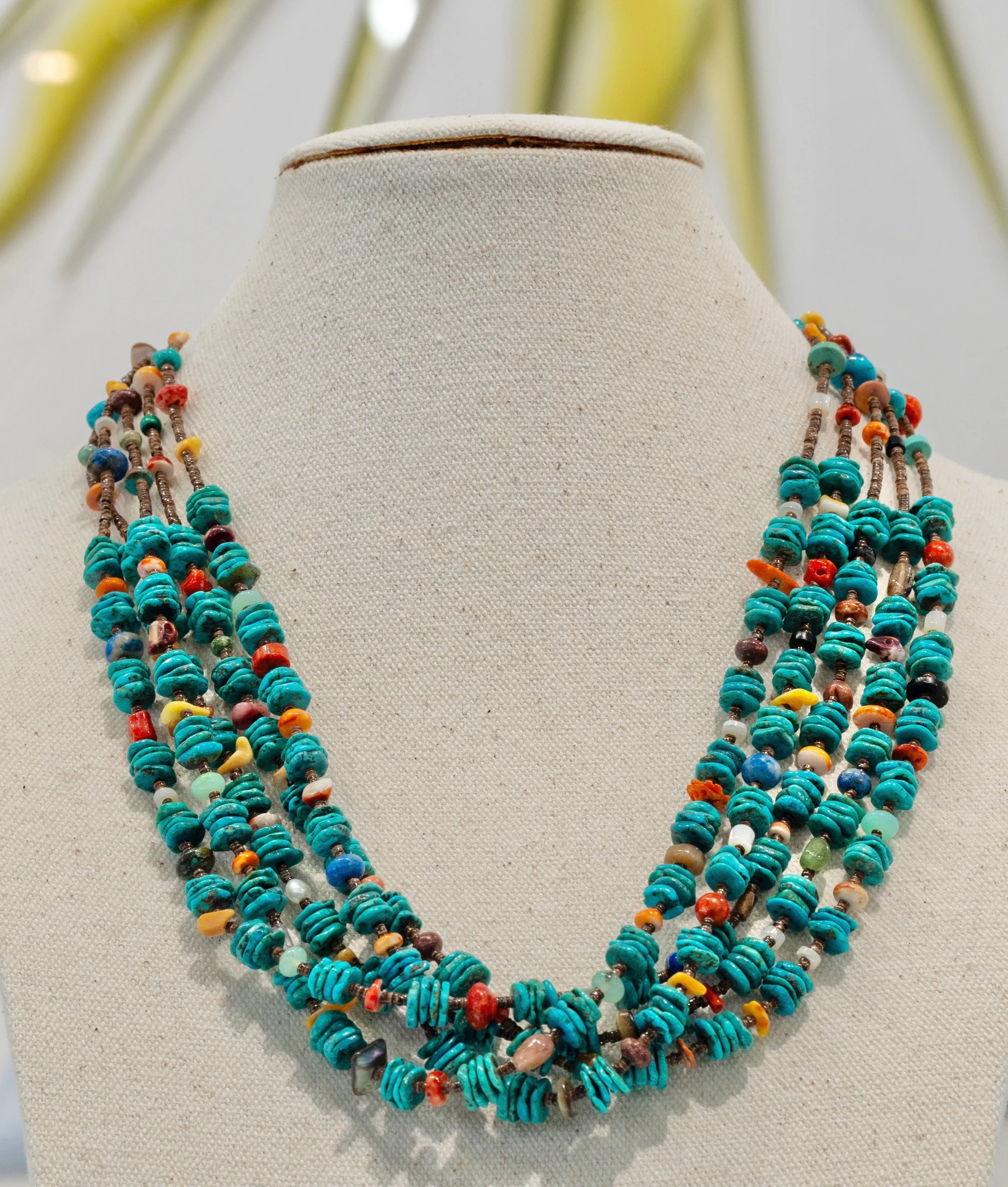 Native American 5 Strand Turquoise Nugget Necklace