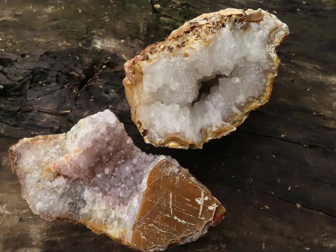 Natural Amethyst & Crystal Centered Geodes x 3 From Zululand, South Africa