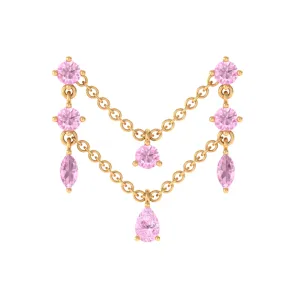 Natural Pink Sapphire Chain Double Piercing Earring