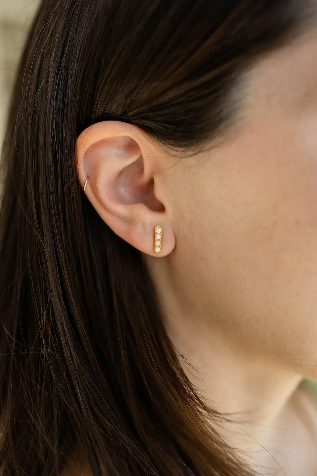 Opal Bar Stud Earrings in Gold