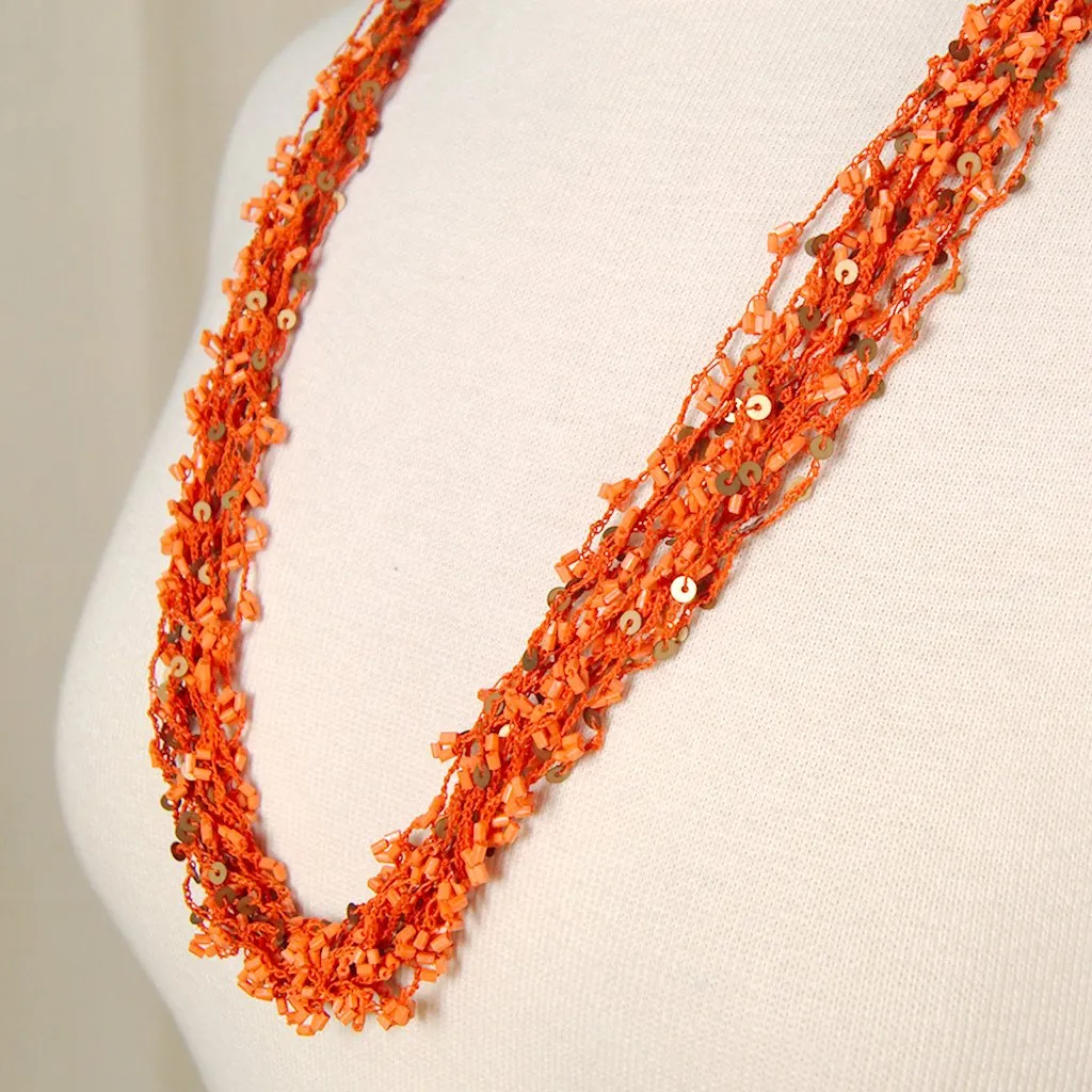 Orange Sequin Tiki Necklace