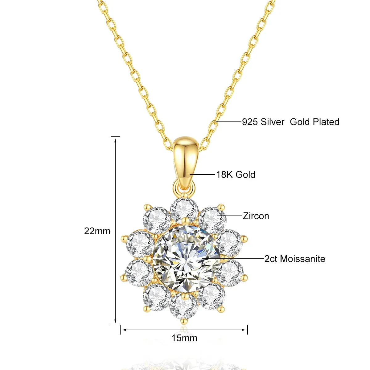 Original Design 18K Gold Moissanite Pendant 2ct VVS1 AU750 Bauhinia Necklace  for Women Anniversary Party Gift Trendy Jewelry