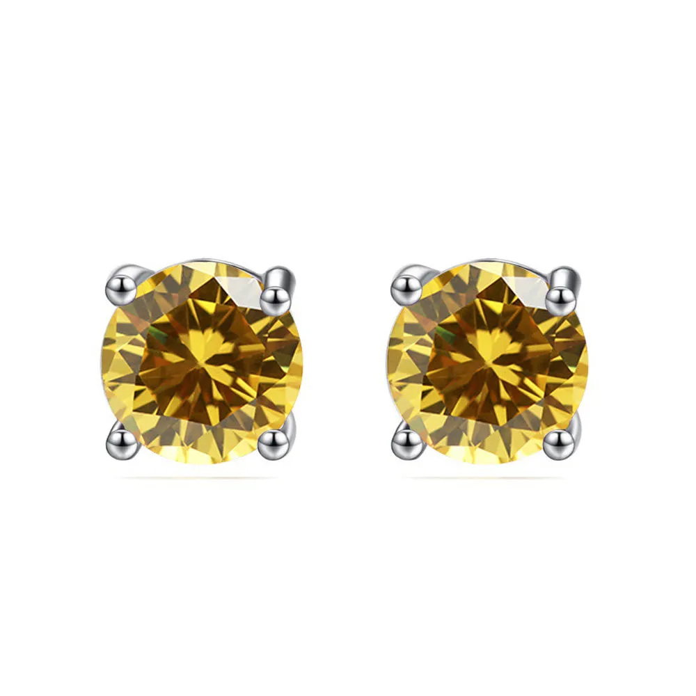 Paris Jewelry 14k White Gold Push Back Round Created Citrine Sapphire Stud Earrings 3mm