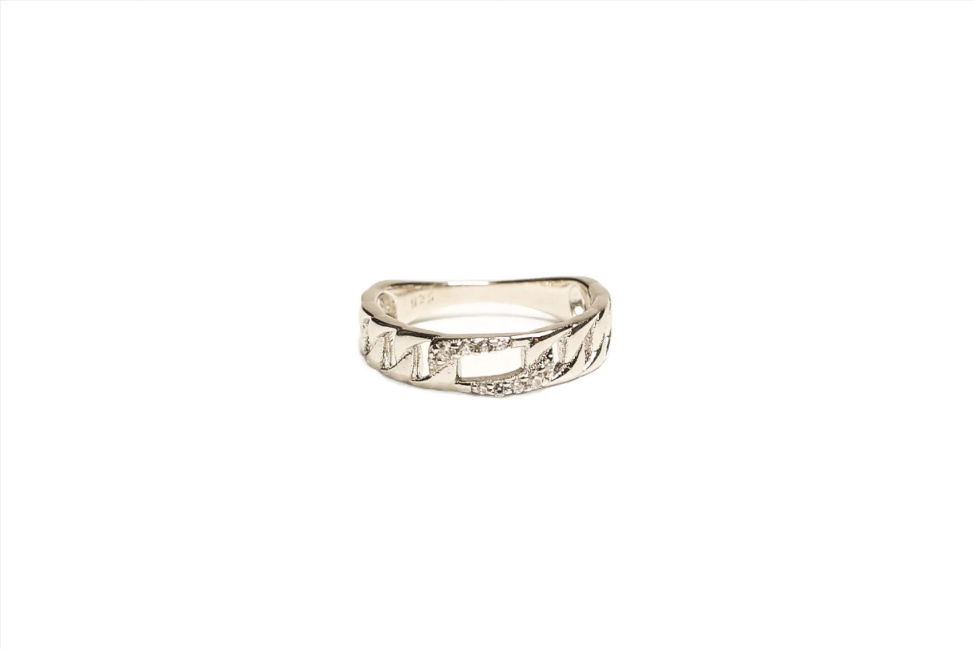 Pave Paperclip Sterling Silver Ring