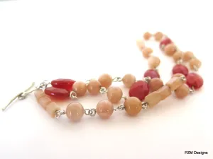 Peach Moonstone and Carnelian 3 Strand Bracelet, Gemstone Multi Strand Bracelet