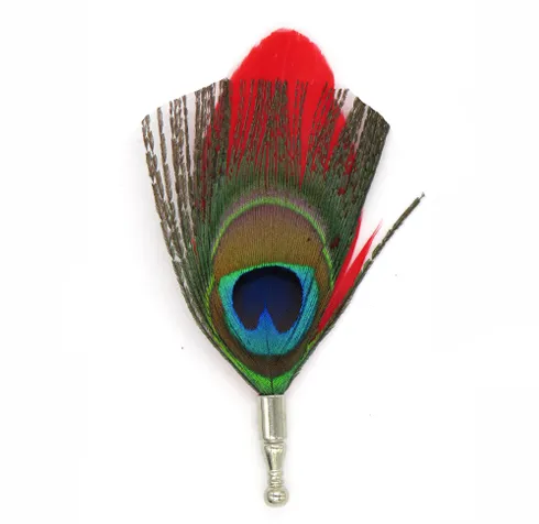 Peacock Red Feather Pin