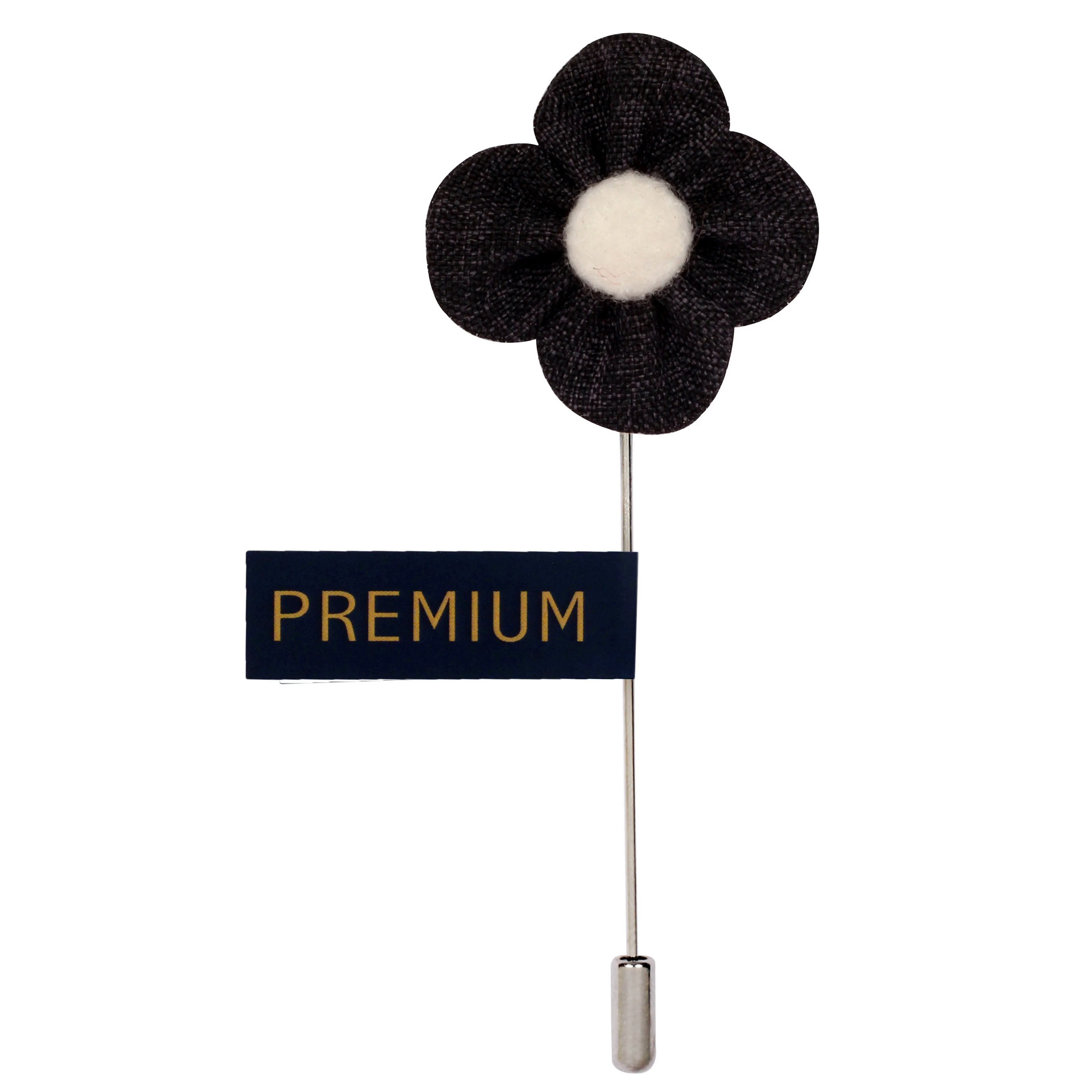 Peluche The Four Petal Classic Flower Black, White Brooch Lapel Pin