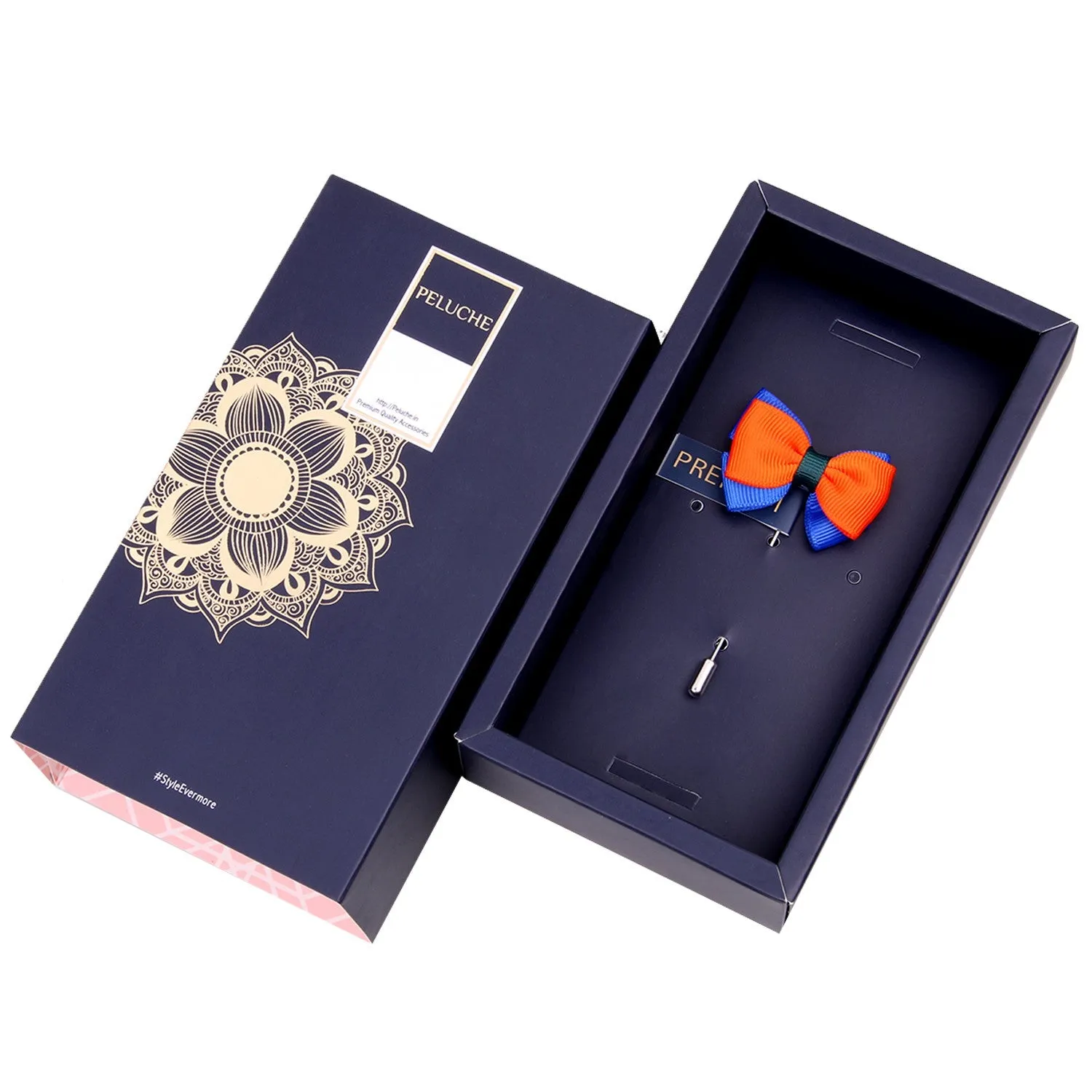 Peluche The Graceful Bow Orange and Blue Brooch