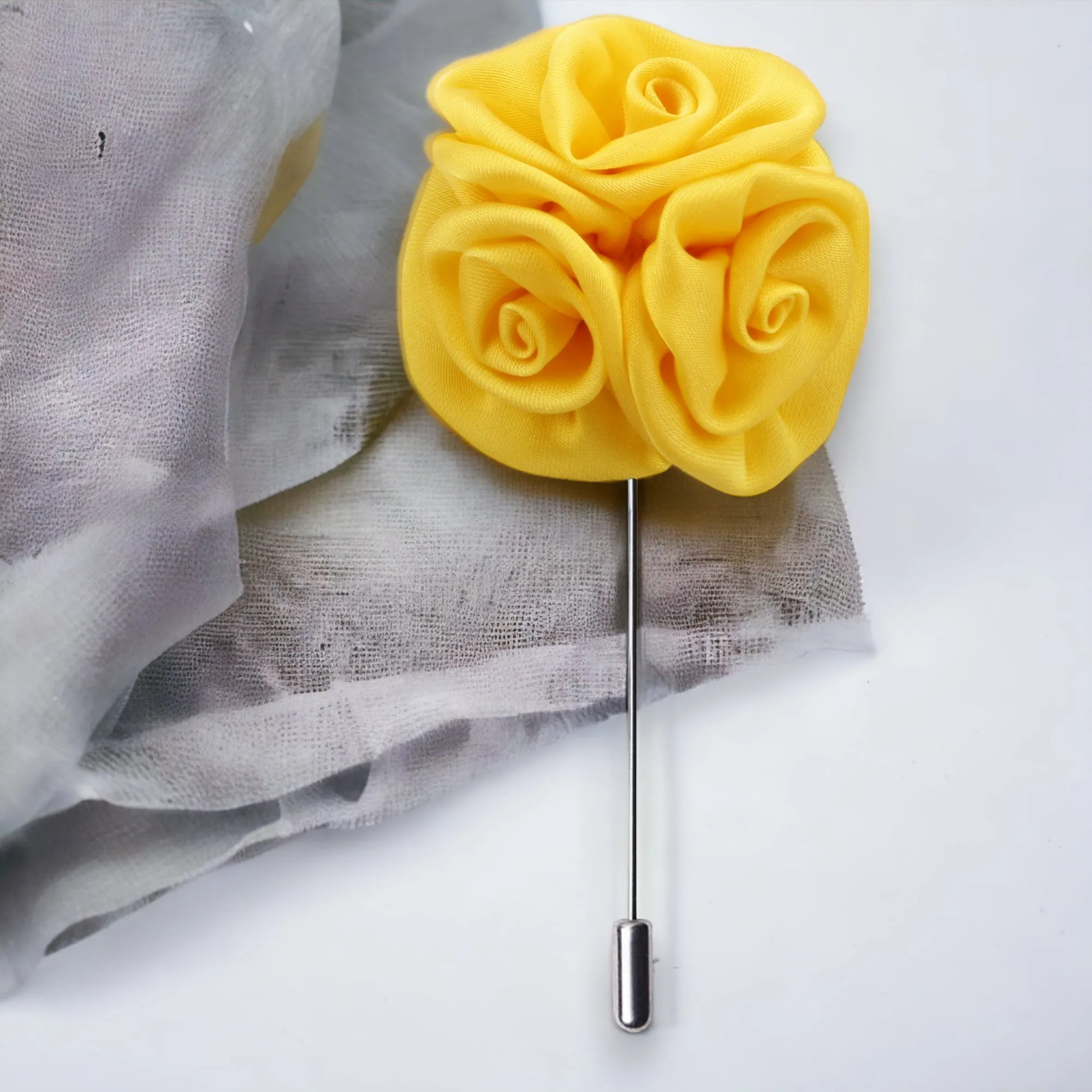 Peluche Tri Flower Yellow Colored Brooch / Lapel Pin for Men